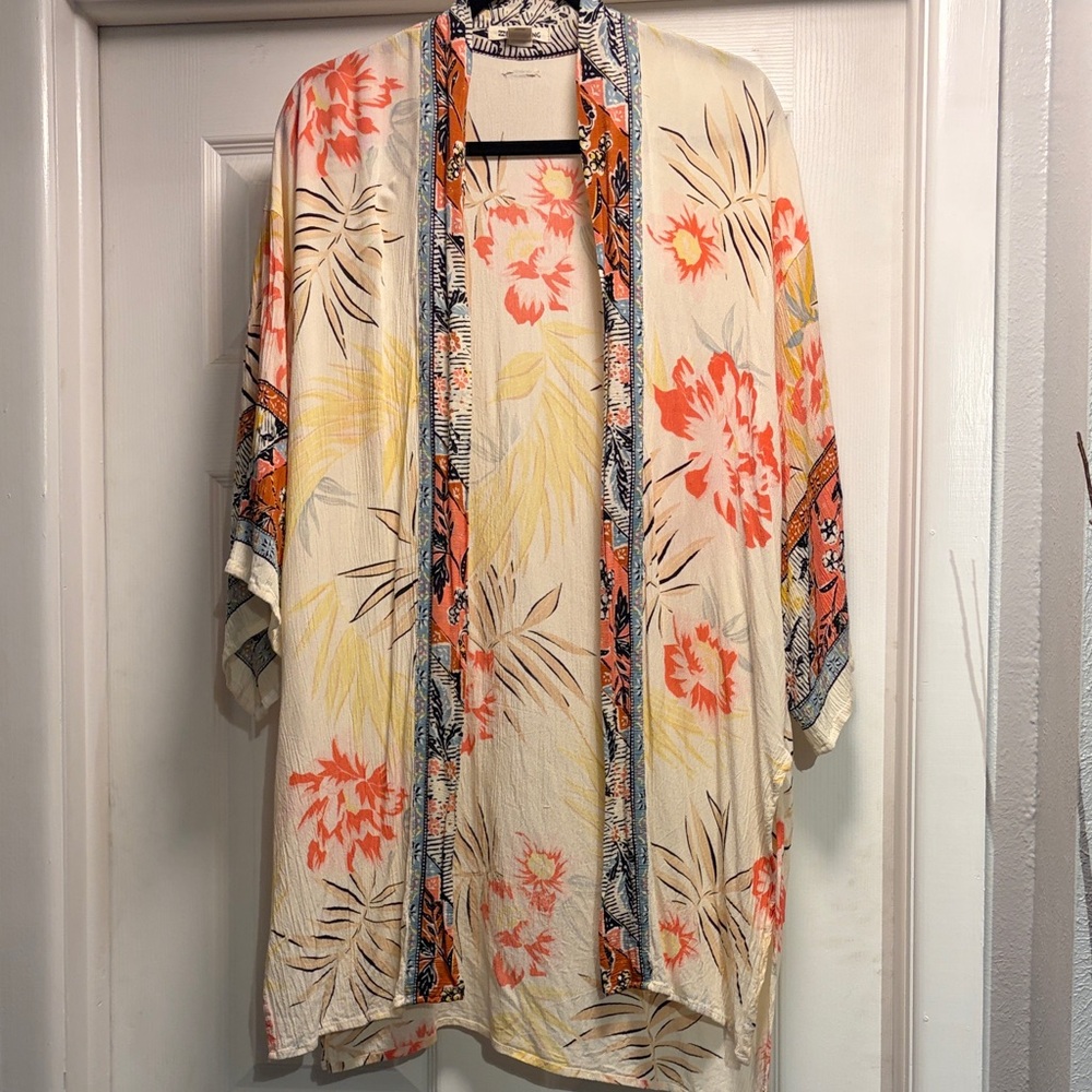 BILLABONG Fire Nights Boho Floral Beach Swim Cover Up Open Front Kimono Size S/M